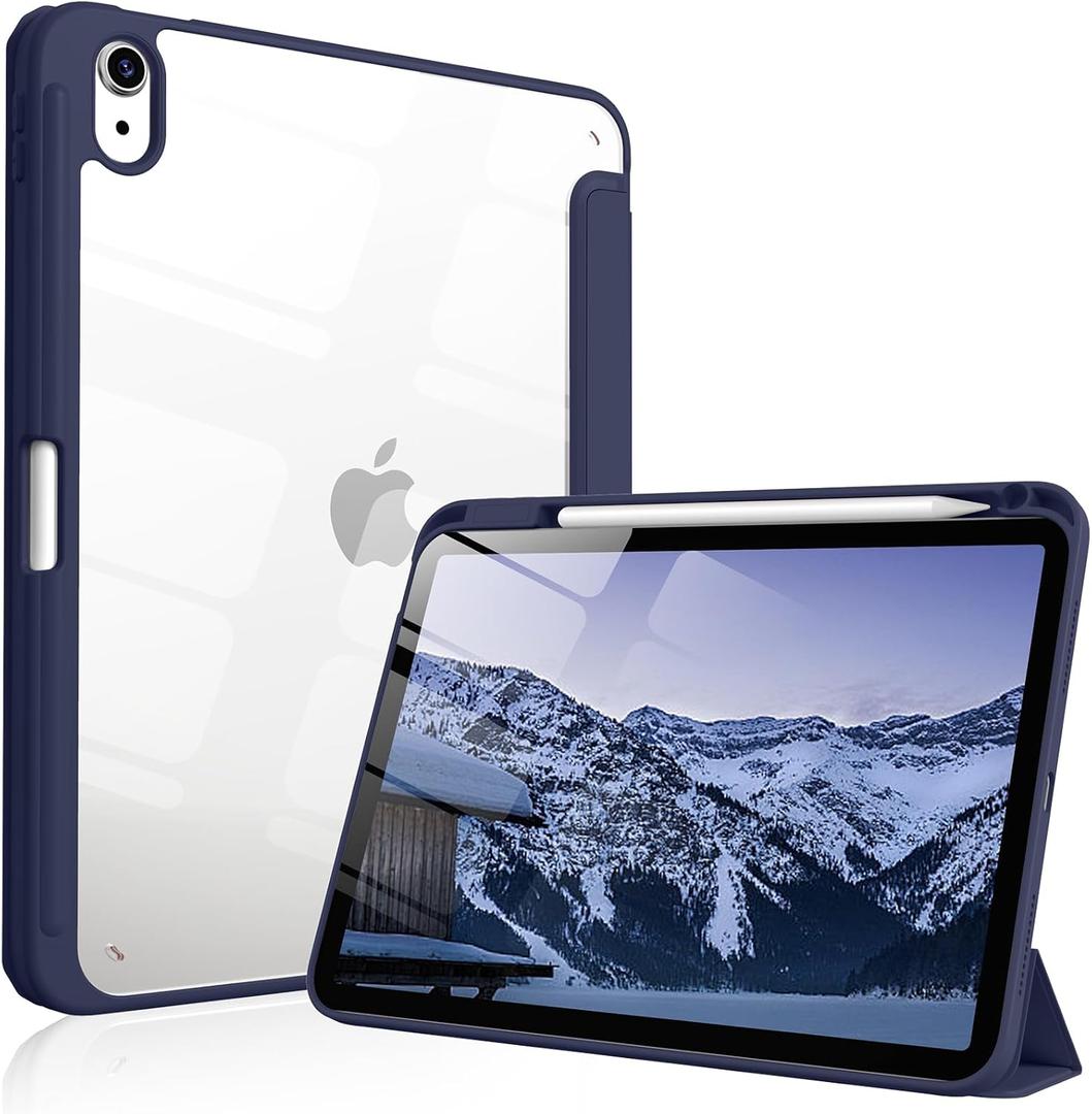 Case for iPad Air 11 Inch M4/M3/M2 2026/2025/2024, iPad Air 5th/4th Generation 10.9 Inch 2022/2020 with Pencil Holder, Auto Sleep/Wake, Shockproof Cover with Clear Back Shell (Navy)