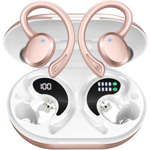 Wireless Earbuds Bluetooth Headphones Sport, Bluetooth 5.3 Earbud 3D HiFi Stereo Over Ear Buds, 48H Noise Cancelling Mic Wireless Earphone with Earhooks, IP7 Waterproof Headset for Workout/Running/Gym (800 mAh) Pink