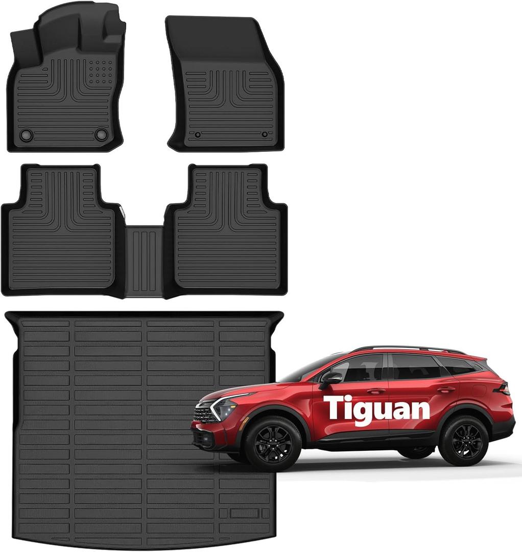Norand-Floor Mats for Volkswagen Tiguan 2018 2019 2020 2021 2022 2023 2024 Car Mats for VW Tiguan Accessories All Weather Floor Mats Cargo Liner 2018-2024