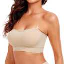 Strapless Bra for Women No Slip Silicone Grip Bandeau Bra with Fixed Pads Convertible (Beige, M)