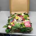 Spring Wreath for Front Door 24 Inch, Large Spring Summer Door Wreath with Artificial Peony Tulip Rose Flowers, Floral Wreath with DIY Wooden Welcome Sign for Outdoor Indoor Home Decor