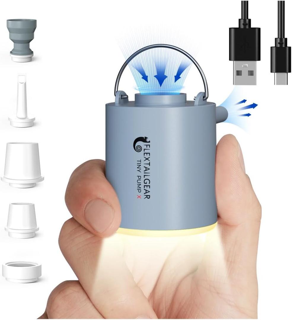 FLEXTAILGEAR Tiny Pump X Portable Air Pump+ Camping Light Ultra-Mini Air Pump with 1300mAh Battery USB Rechargeable for Sleeping Pads Pool Floats Air Bed Air Mattress Swimming Ring (Space Gray)