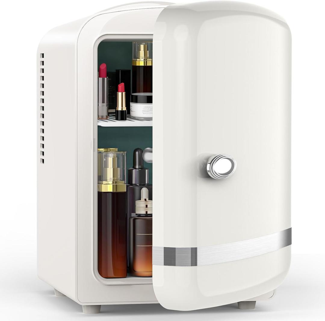 Electactic Mini Fridge for Bedroom, 4L/6 Cans Small Cosmetic Fridge for Skincare, Makeup, Medicine & Beverage, Portable Desk Fridge Cooler and Warmer for Kids, Car, Office, Dorm, White