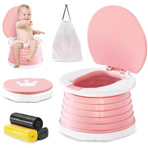 Travel Potty for Toddler, Portable and Foldable Toilet, Apply to Seat Emergency Toilet for Car, Camping, Outdoor, IndoorPink