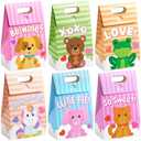 JOYIN 16 Pcs 7.8" Valentine’s Day Gift Boxes, Animal Paperboard Treat Bag with Handle, Valentines Goodie Boxes with 6 Animal Themed Designs for Kids Classroom Prize, Gift Exchange, Party Favors Supply