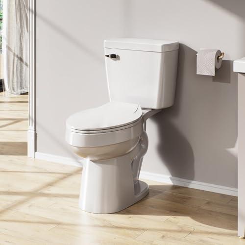 White 2-piece Elongated Toilet with Standard 12-in Rough-in, ELLAI Powerful Single Flush 1.28 GPF ADA Chair Height Toilet (Seat Included)