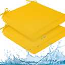 downluxe Waterproof Outdoor Chair Cushions for Patio Furniture, 24" x 24" x 4" Patio Chair Cushion with Adjustable Ties & Portable Handle, Square Outdoor Cushion with Removable Cover, Yellow, 2 Pack
