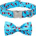Babole Pet 4th of July Dog Collar with Bow Tie, Summer Icecream Flag Day Dog Bowtie Collars, Blue Adjustable Patriotic Pet Collar for Small Medium Large Dogs XL
