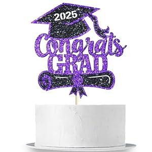 Congrats Grad Cake Topper Purple Glitter Class of 2025 Cake Topper You Did It Cake Decorations for 2025 Senior High School/ College/ University Happy 2025 Graduation Party Supplies Decorations