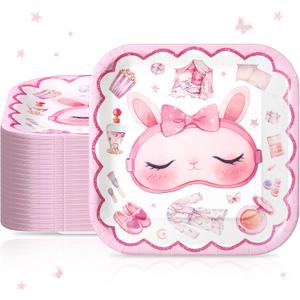 Funnymoom 60 Pcs Pajama Slumber Party Dessert Plates Bulk 7 x 7 Inch Girls Sleepover Paper Plates for Slumber Spa Birthday Party Decor Supplies