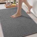 Color&Geometry Rubber Backed Waffle Bath Mat 36x24, Non Slip Machine Washable Bathroom Rugs, Soft Absorbent Chenille Boho Carpet for Bathroom Floor, Tub and Shower, Grey