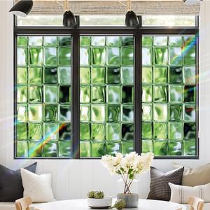 Window Privacy Film Static Cling Stained Glass Design Sun Blocking Non-Adhesive Removable Cover for Home Office 17.5x39.3 Inches (Multi-Color 7)