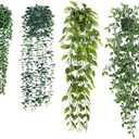 GOEJGSDJ Artificial Hanging Plants for Shelf, 4-Pack Fake Potted Greenery Faux Plant in Pot for Vintage Farmhouse Bathroom Office Desk Wall Bookshelf Room Accessories Décor