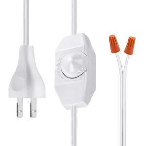 White Extension Cord with Rotary Dimmer Switch, 6 Feet Lamp Cord Compatible with Low Voltage Dimmable LED, Halogen & Incandescent Bulbs, UL Listed, 120V 150W Max (White Open-ended)