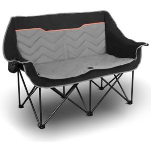 Double Camping Chair Oversized Padded Camping Sofa for 2 Person, Foldable Loveseat with Dual Cup Holders & Wine Glass Holders, Double Folding Chair Camping Couch for Beach, RV, Patio, Black