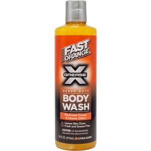 Fast Orange 25716 Grease X Body Wash, Exfoliating & Hydrating Heavy Duty Shower Gel for Men and Women, Mechanic & Industrial Body Soap Removes Grime, Oil, Automotive Odors & More, Citrus Scent 16 Oz.