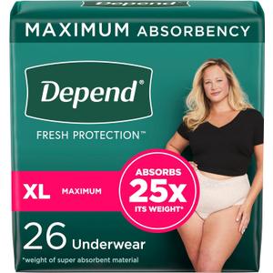 Depend Fresh Protection Adult Incontinence & Postpartum Bladder Leak Underwear for Women, Disposable, Maximum, Extra-Large, Blush, 26 Count, Packaging May Vary (X-Large)