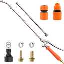 Sprayer Wand, 44" all metal Sprayer for 1/2" & 3/8" Hose Quick Connectors, 1/4" & 3/8" Brass Barb Sprayer Wand Replacement Built-in Shut Valve Stainless Steel Spray Wand, w/Hose Connector