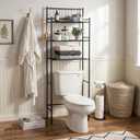 Honey-Can-Do 3-Tier Over-the-Toilet Space Saver Shelf, Black Metal, 23W x 65H x 9.5D in, Freestanding Bathroom Organizer, 45 lbs