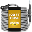 BIONIC STEEL 100 Ft Metal Garden Hose with Sprayer Nozzle, Non Kinking Designed Stainless Steel Heavy Duty Water Hose 100 Ft x 5/8 in. Flexible NON Expandable for Uninterrupted Water Flow, 500 PSI