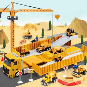 Kids Construction Toys, Construction Truck Toys Set w/Crane, Excavator, Forklift,Bulldozer,Dump Trucks,Cement Truck,Road Roller, Alloy Construction Vehicle Toys for 3 4 5 6 7 Years Old Boys Gifts