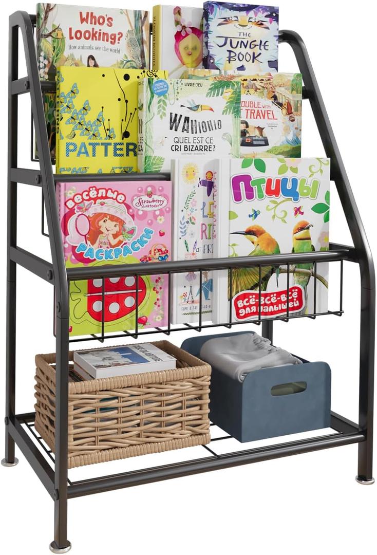 Aboxoo Kids Bookshelf Todder Freestanding for Children Room 18 inches Small Toddler Bookcase Toy Organizer Play Black Stable Bookcase Bookstore Library Book Unit Storage for Small Place, Black