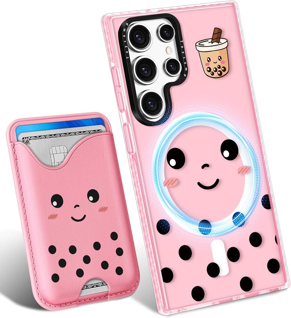 Toycamp for Samsung Galaxy S24 Ultra Case - Compatible with Magsafe Credit Card Holder Wallet Magnetic Cute Women Teen Girls Kawaii Girly Unique Fun Design Phone Cover ffor Galaxy S24 Ultra (MilkTea)