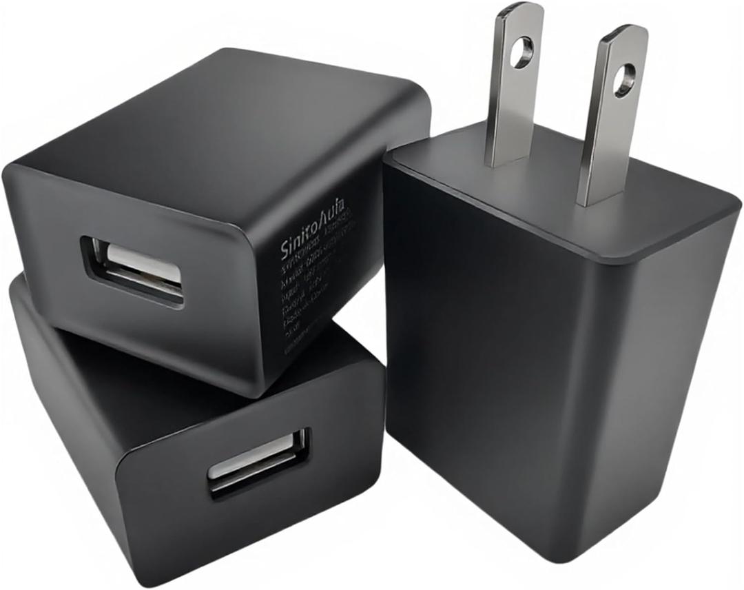 5V1A USB Charger Block for Wall Outlet (UL Certified, Black, 3pcs), 5W Power Adapter Plug for Cell Phones, Tablets, Earphones, Power Banks, Smart Wearables, Toys and More Electronic Gadgets, Black