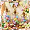 Mimorou 3 Set Easter Cookie Jar with Ceramic Bunny Lid 44oz 33oz 22oz Glass Candy Jar Food Storage Canister with Airtight Gold Lid for Easter Party Spring Tea Table Decoration