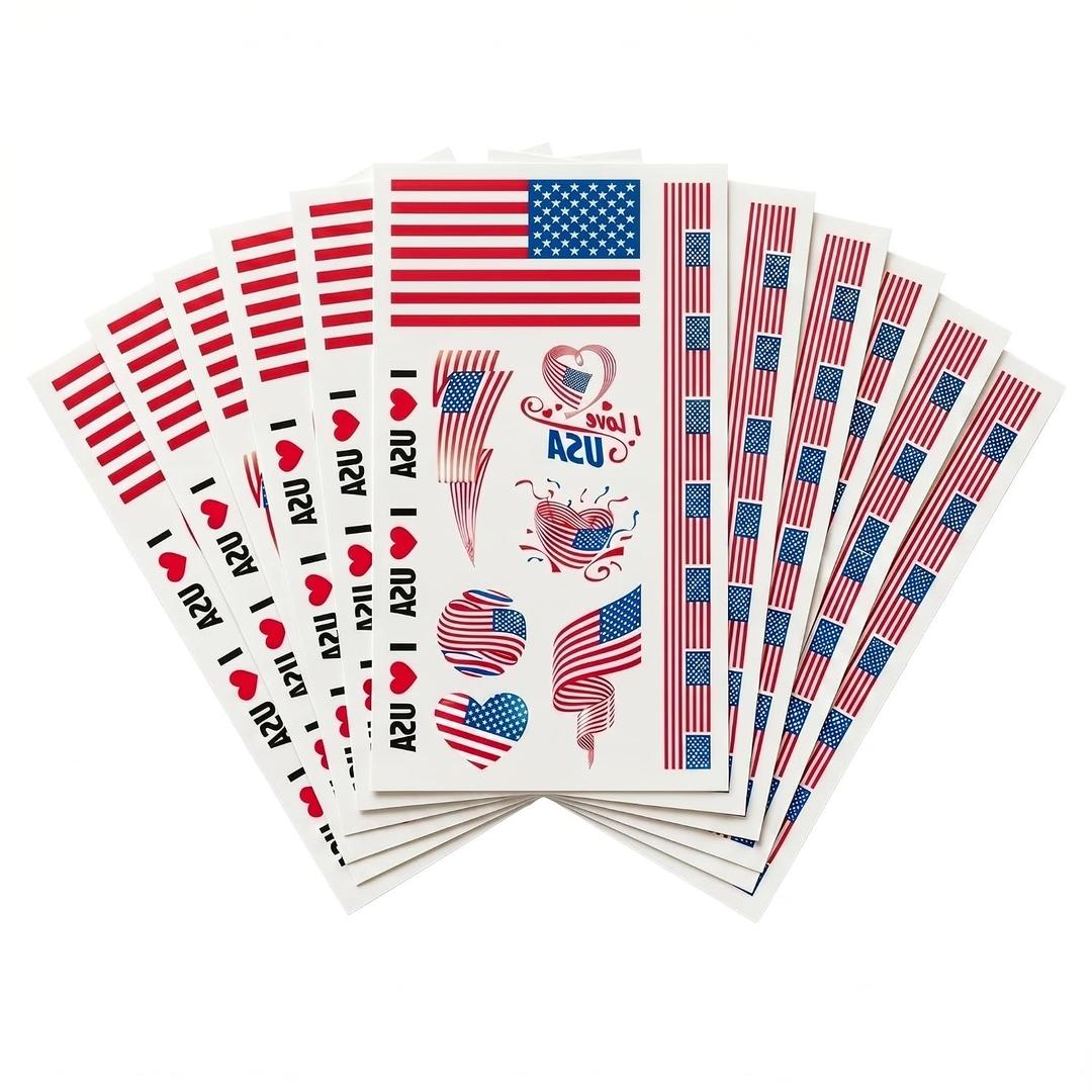 10PCS American Flag Temporary Tattoos Patriotic USA Tattoo Stickers Waterproof Transfer Body Art for Independence Day World Soccer Tournament Sports Events Party Favors