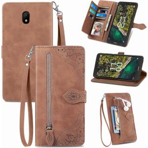 Compatible with Nokia C100 4G LTE N152DL Wallet Case with Wrist Strap Lanyard and Leather Flip Card Holder Stand Folio Purse Credit ID Phone Cover for C 100 100C 5.45 2022 TA1484 Women Brown