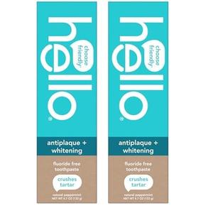 hello Antiplaque and Whitening Fluoride Free Toothpaste, Whitening Toothpaste with Coconut Oil and Tea Tree Oil, Helps Whiten Teeth, Natural Peppermint, 4.7 Oz Tube (Pack of 2)