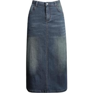 Long Denim Skirt for Women Casual A-Line Denim Maxi Skirt Stretch High Waisted Jean Skirt with Pocket Blue, Vintage XL