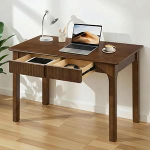 47" Solid Wood Desk with 2 Drawers,Mid Century Modern Fluted Writing Desk., 47.25"L x 22"W x 29.5"H