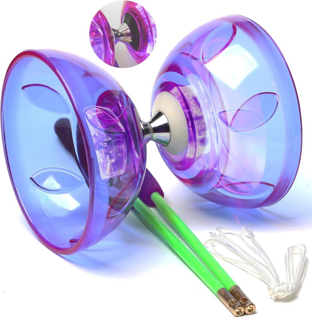 BodyRhythm Five Bearings Chinese Diabolo Yoyo Set with LED, Fiberglass Sticks, Adjustable Strings for All Ages - Best for Fitness and Tricks (Purple)
