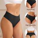 oshkang Thongs for Womens High Waisted Seamless for Women Underwear Sexy Breathable Panties 6 Pack (Black, XL)
