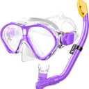 Gintenco Kids Snorkel Set, Diving Mask for Children as Unisex Kids Swimming Goggles, Anti-Fog Diving Mask and Dry Top Snorkel Combo Set for Junior and Youth (Purple)
