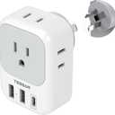 Australia New Zealand Power Adapter, TESSAN Type I Travel Adaptor with 4 American Outlets 3 USB Charger (1 USB C Port), Plug for US to Australian China Argentina Fiji Cook Islands AU