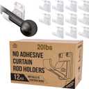 No Adhesive Heavy Duty Curtain Rod Holders with Wide Hook, 5X Stronger Than Adhesive Curtain Rod Hooks,Tension Curtain Rod Bracket for Wall with Pin Guide, Curtain Wall Mount (12 Pack, For 0.75" Rods)