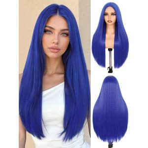 FAVE Blue Wig for Women,Synthetic Dark Blue Wig 26 Inches Middle Part Blue Wigs Natural Straight Long Blue Wigs for Daily Party and Cosplay Colorful Wig for Women