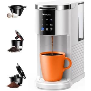 SHARDOR 3 in 1 Coffee Maker, K Cup Coffee Maker Compatible with Ground Coffee & Teas, Single Serve Coffee Machine, 614oz Brew Sizes, 40oz Detachable Water Reservoir, Descale Settings, White