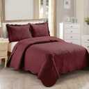 Kids Zone Home Collection, Over Size, Elegant Vintage Floral Pattern Embossed, Light Weight, Scalloped Edges, Bedspread Set, Solid, #Stacy, 3 Pieces, King/California King, Burgundy