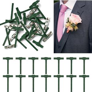 20pcs Boutonniere Pins Safety Pins, Plastic T-Shaped Corsage Pin Safety Clips for Bride Groom, Tiny Boutonniere Brooch Supplies for Wedding Festivals Birthday Parties- Green