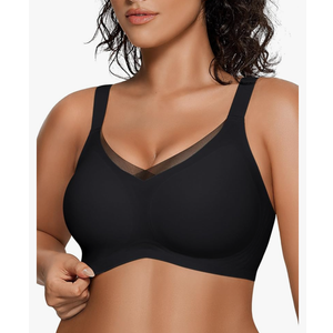 OEAK Womens Wireless Bras V Mesh Comfortable Bralette Supportive Tshirt Bra No Underwire Seamless Push Up Everyday Bras Size XL