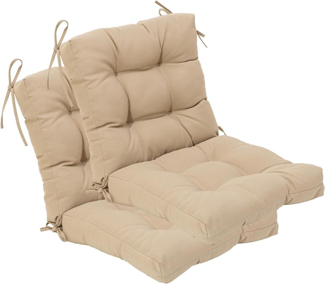 QILLOWAY Outdoor Chair Cushion for Patio Furniture, Waterproof Patio Cushions Set of 2 with Ties, Fade Resistant Replacement Pads for Outdoor Rocking Chairs,Beige,Sand,Camel