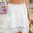 Yousify Womens Summer Mini Skirts Y2K Lace Trim Skirt Casual High Waisted Satin Silk Flowy Going Out Beach Short Skirt (White, M)