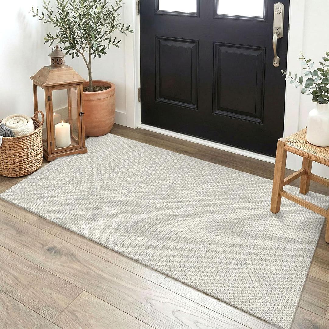 EARTHALL Washable Runner Rug, Non Slip Doormat, 2x4 Ft, Cream/Grayish