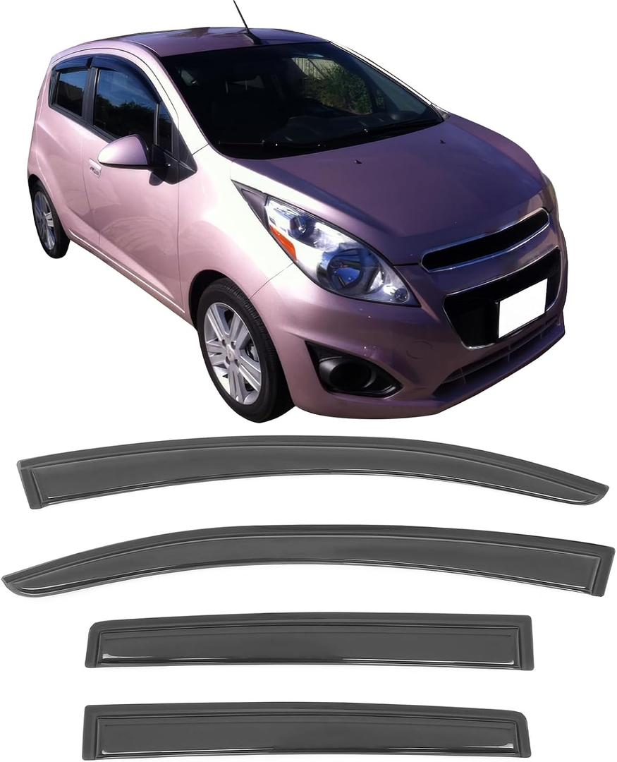 Window Visors Compatible with 2013-2015 Chevy Spark, Hatchback 4Dr Slim line Tape On- Smoke Tint Acrylic by IKON MOTORSPORTS, 2014