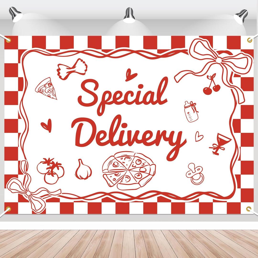 Special Delivery Baby Shower Backdrop - Italian Pizza Baby Shower Decorations, Slice Slice Baby Background Photo Booth Props 7 x 5Ft