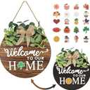 Double Sides Interchangeable St Patricks Day Welcome Sign Front Door Decor with 20 Seasonal Icons 2 in 1 Round Wood Wreaths Wooden Gifts House Outdoor Indoor Home Decorations All Seasons (Brown)